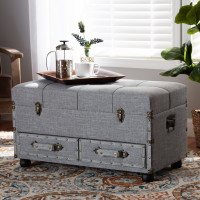 Baxton Studio JY19A416-Grey-Otto Flynn Modern Transitional Grey Fabric Upholstered 2-Drawer Storage Trunk Ottoman